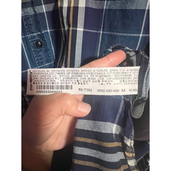 Zara Man Long Sleeve Snap Button Up Chambray Denim/Plaid Blue Medium Western - Picture 5 of 5
